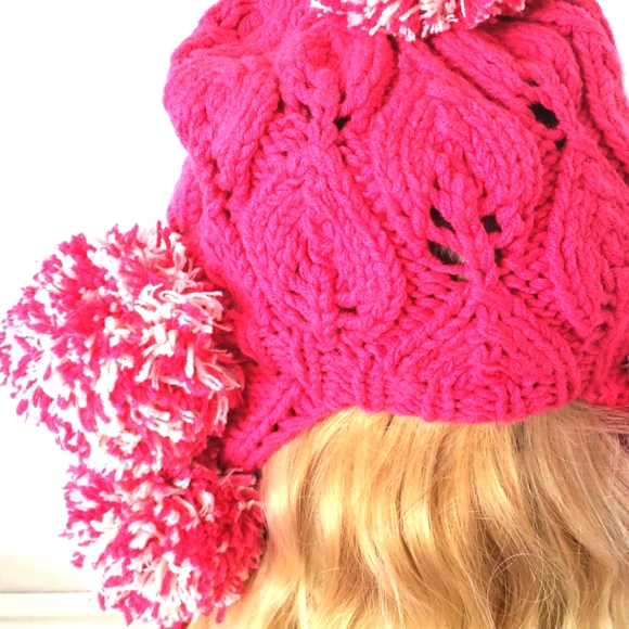Pink And Cream Color Adult Bling Knit Hat - Picture 8 of 9